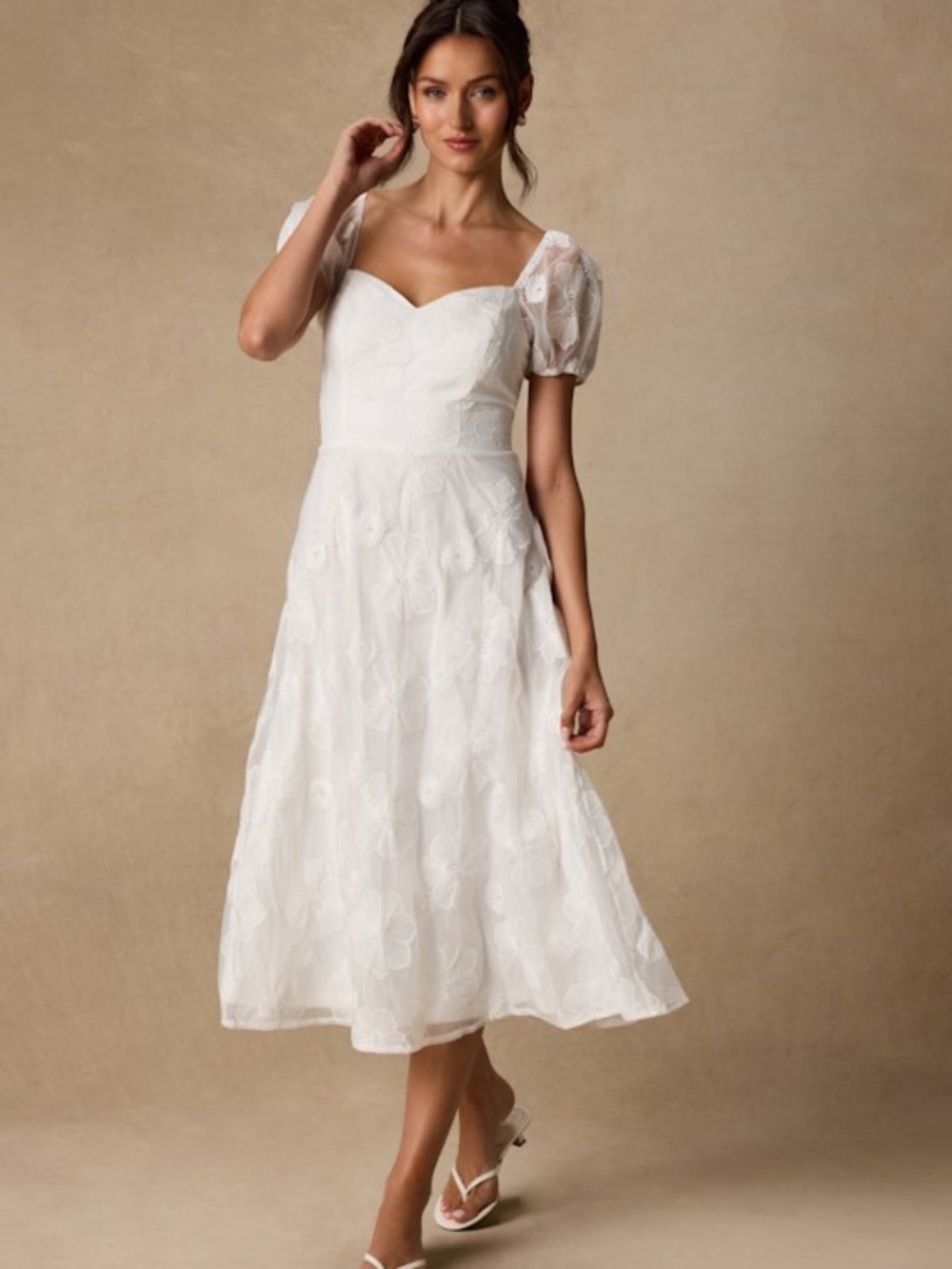 Lulus Sweetest Behavior White Embroidered Puff Sleeve Midi Dress - Size L